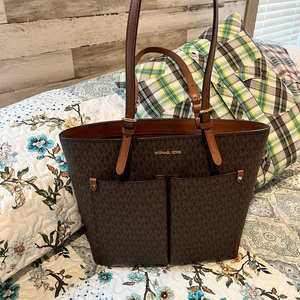 Michael Kors Brown Signature Tote with Leather Trim